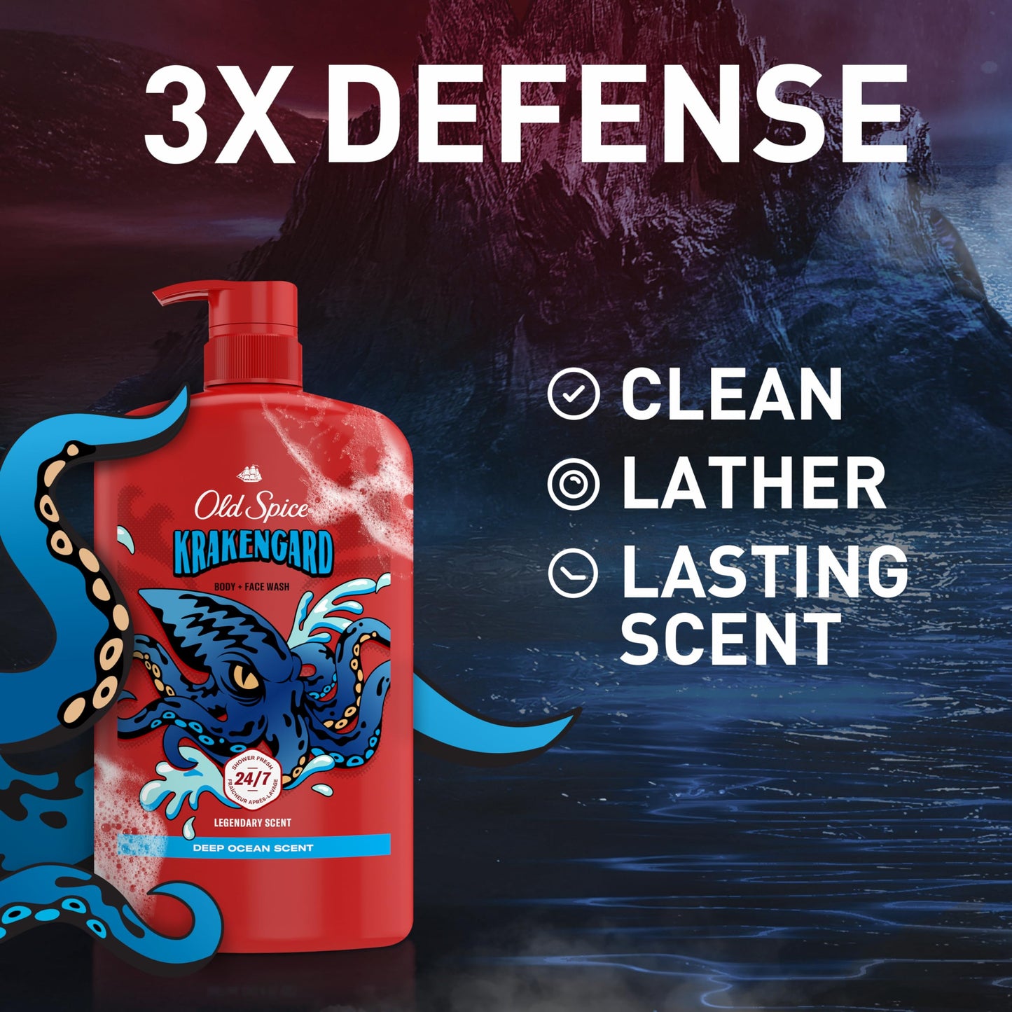 Old Spice Cleansing Body Wash for Men, 3X Defense, 24/7 Shower Fresh with Lasting Scent, 2-in-1 Body & Face Wash, Krakengard with Deep Ocean Scent Beauty & Personal Care Old Spice