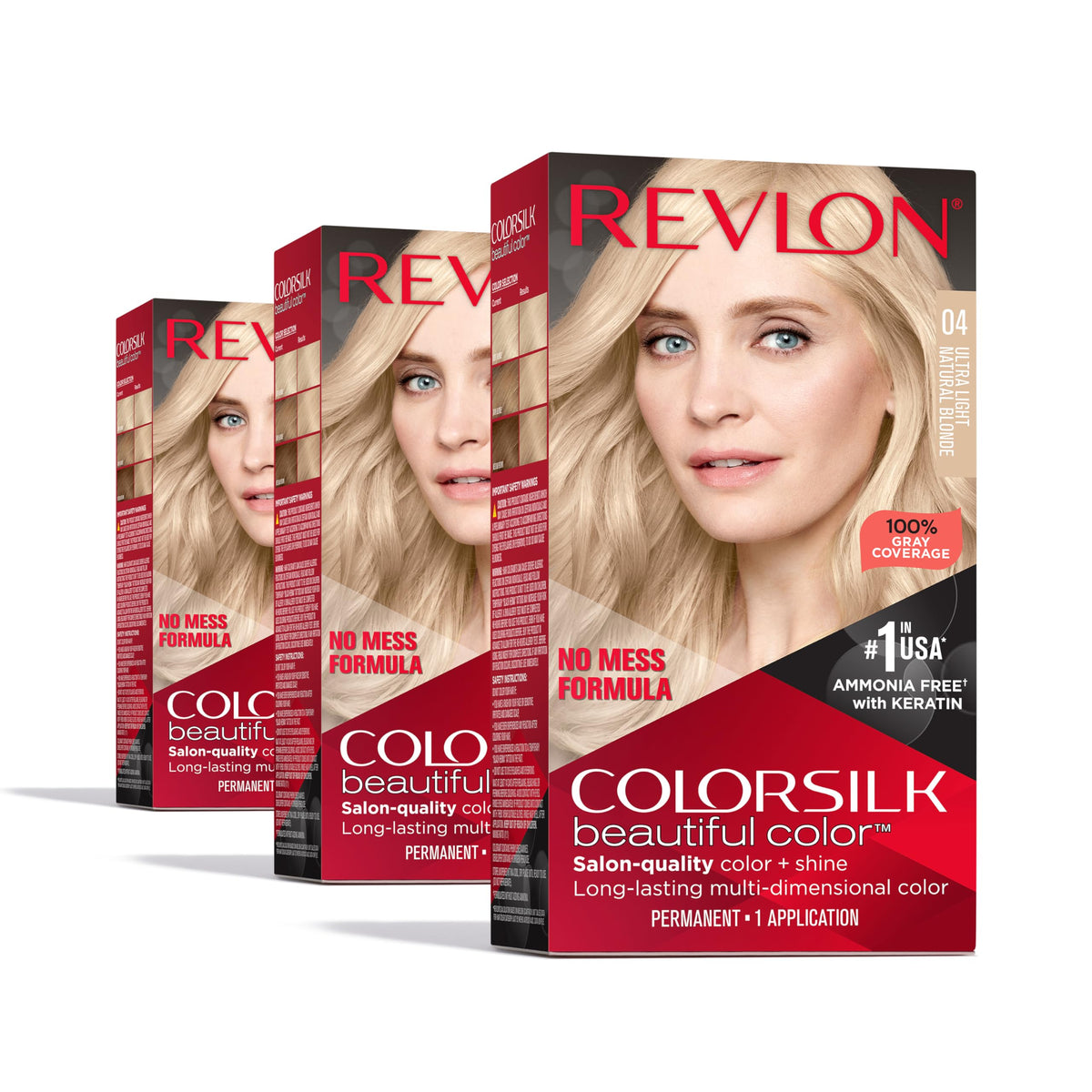 Revlon Colorsilk Beautiful Color Permanent Hair Color, (OLD VERSION) 04 Ultra Light Natural Blonde (Pack of 3) Beauty & Personal Care REVLON