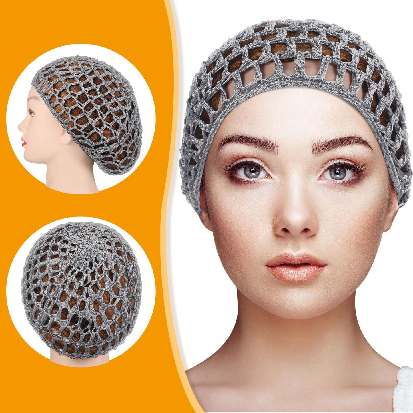 Waydress 2 Pcs Hair Nets Snood for Women Food Service Worker Sleeping Long Hair Cap Mesh Crochet Hairnet Tubi Wrap Rayon Knit(Gray) Beauty and Personal Care Waydress