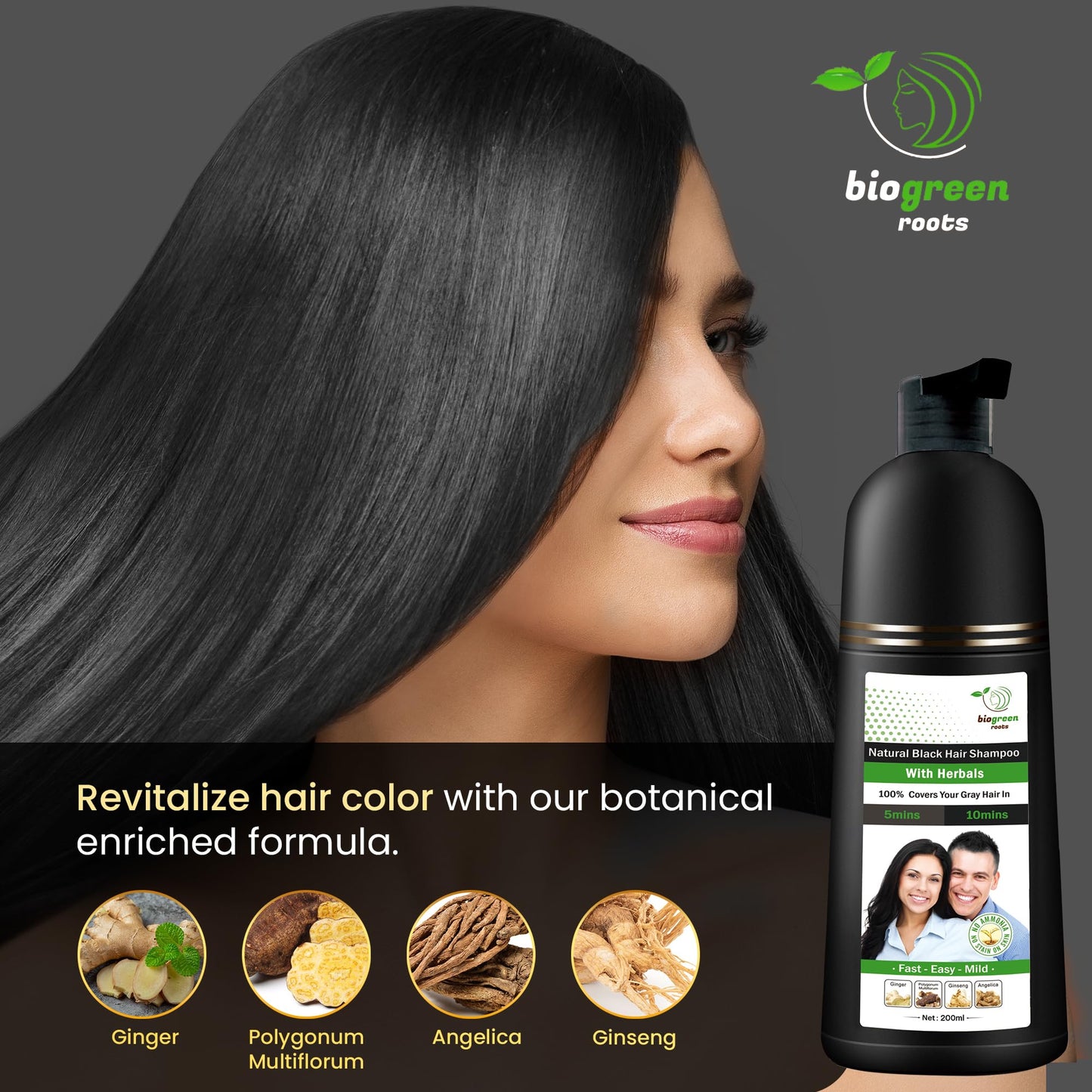 BIOGREEN ROOTS Ammonia-Free & Paraben Free Herbal Hair Shampoo - Hair Dye Shampoo for Women & Men - Natural Color & Nourishment Beauty & Personal Care BIOGREEN ROOTS