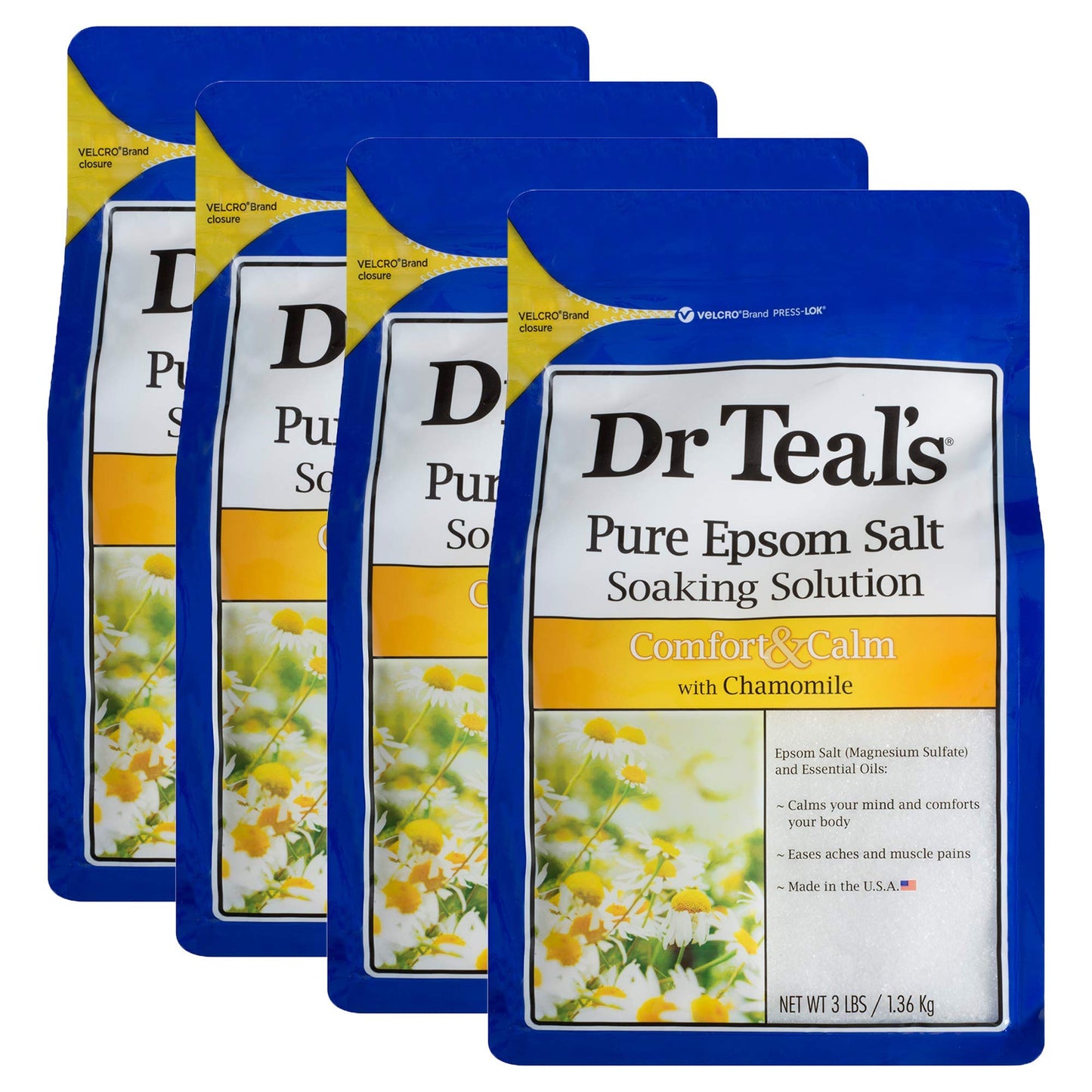 Dr. Teal's Comfort & Calm Bath Soak Gift Set (4 Pack, 3lbs Ea.) - Chamomile Essential Oils Blended with Pure Epsom Salt - Calm Your Mind & Body, Ease Beauty and Personal Care Dr Teal's