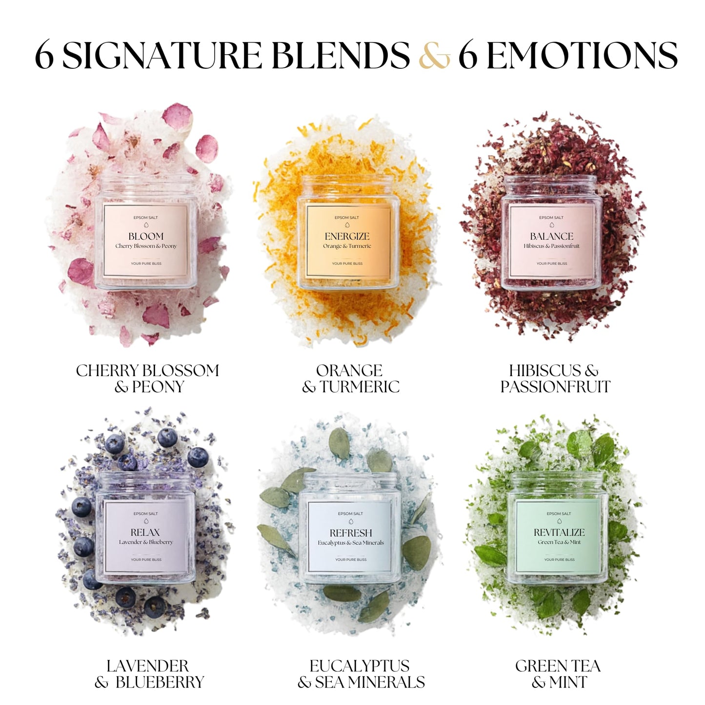 Epsom Salt Bath Gift Set - 6 Aromatherapy Blends with Essential Oils - Bath & Body Gift Set for Women, Stress Relief, Self Care, Birthday Gifts - Jane Beauty and Personal Care Jane & Bloom