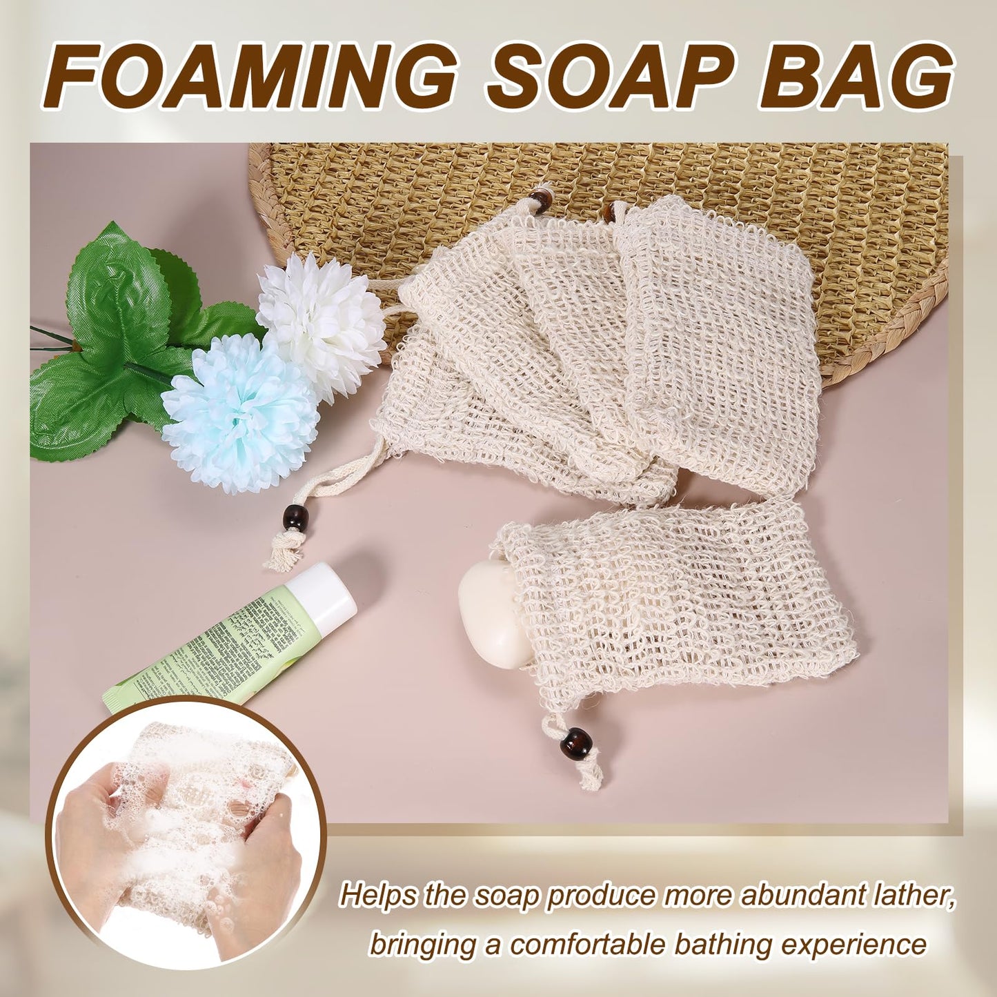 uxcell 5 Pcs Soap Saver Bag, 5.5"x3.5" Mesh Soap Bag with Drawstring Cotton Scrubber Pouch Exfoliating Net for Body Shower Foaming Travel Camping Beauty and Personal Care uxcell