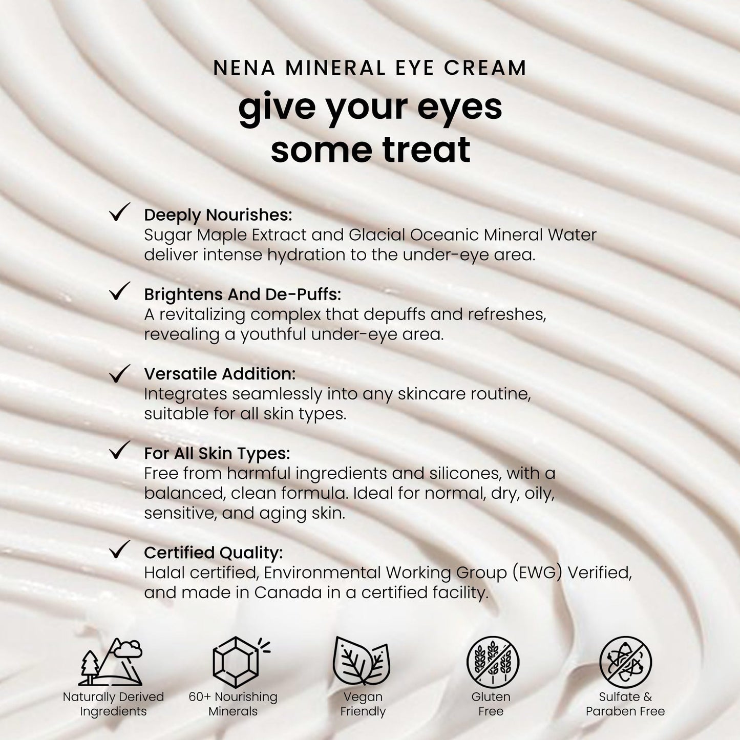 NENA Skincare Mineral Eye Cream - Hydrating Under Eye Cream for Dark Circles - Reduces Appearance of Puffiness with Canadian Glacial Water - 0.5 oz. Beauty & Personal Care NENA
