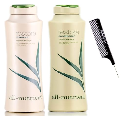 All-Nutrient RESTORE Shampoo & Conditioner DUO SET, Repairs Dry-Damaged Hair (w/Sleek Comb) UV+ Color Protection, 100% Vegan (25 oz + 25 oz LARGE DUO Beauty & Personal Care All Nutrient