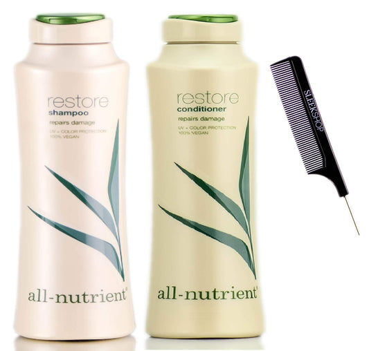 All-Nutrient RESTORE Shampoo & Conditioner DUO SET, Repairs Dry-Damaged Hair (w/Sleek Comb) UV+ Color Protection, 100% Vegan (25 oz + 25 oz LARGE DUO Beauty & Personal Care All Nutrient