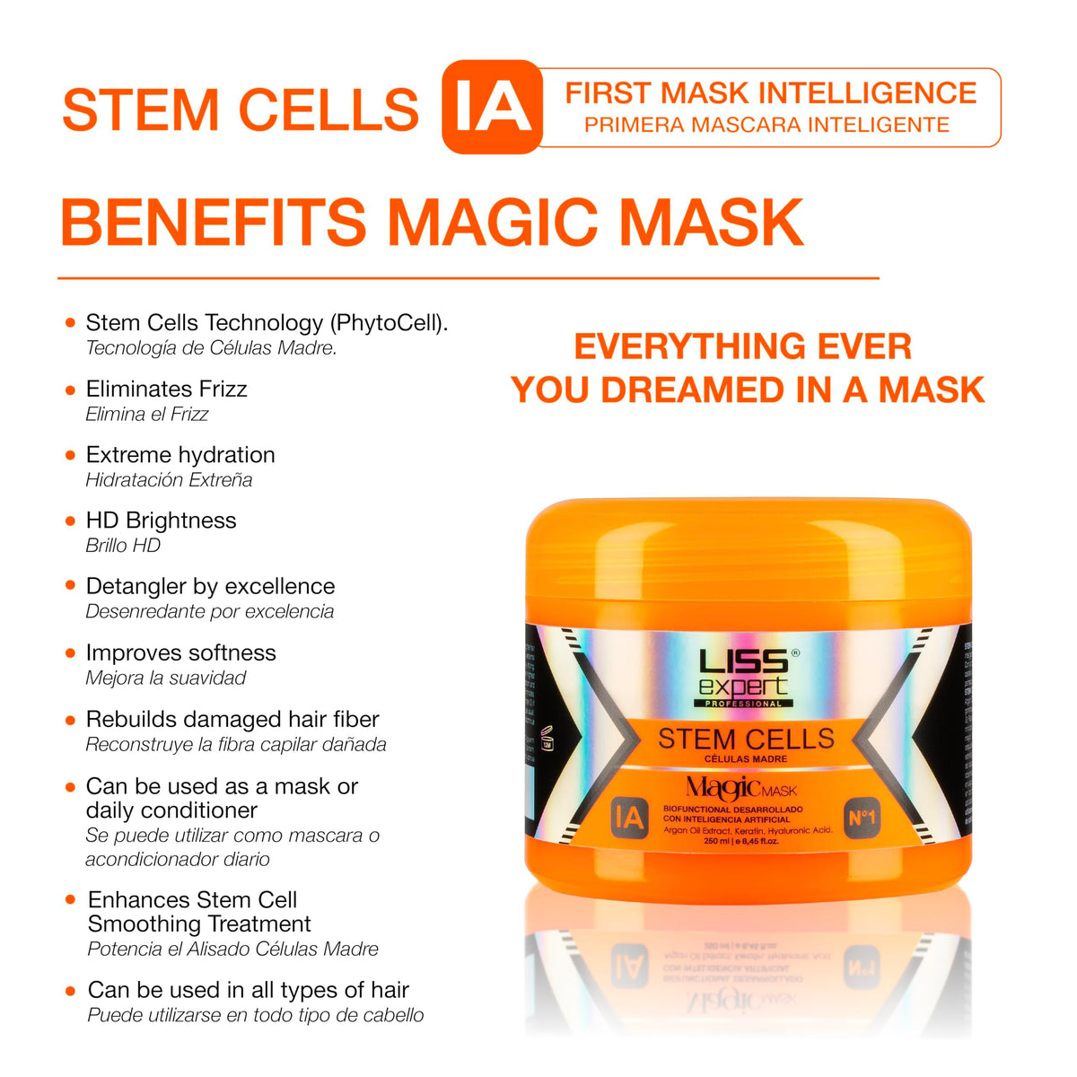 Liss Expert Stem Cells Gold Edition Professional Hair Smoothing Treatment, with Argan Oil, Collagen & Hyaluronic Acid, Shoulder Length, 8.45 fl oz