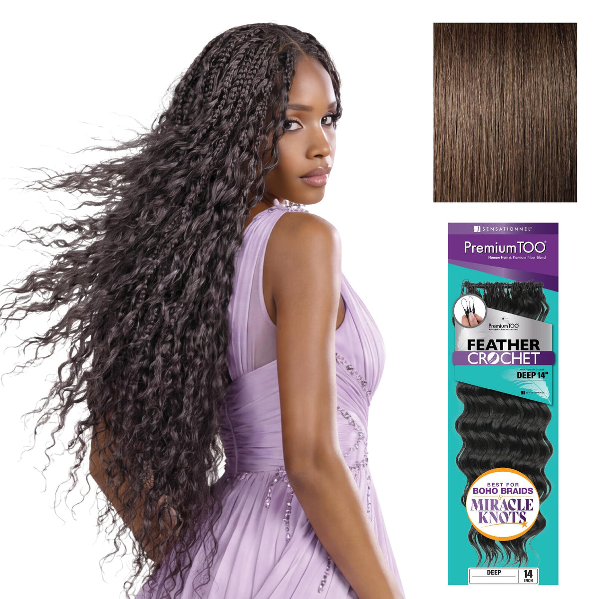 Sensationnel PremiumToo Feather Crochet Braids-Deep,14in, 4 MEDBROWN