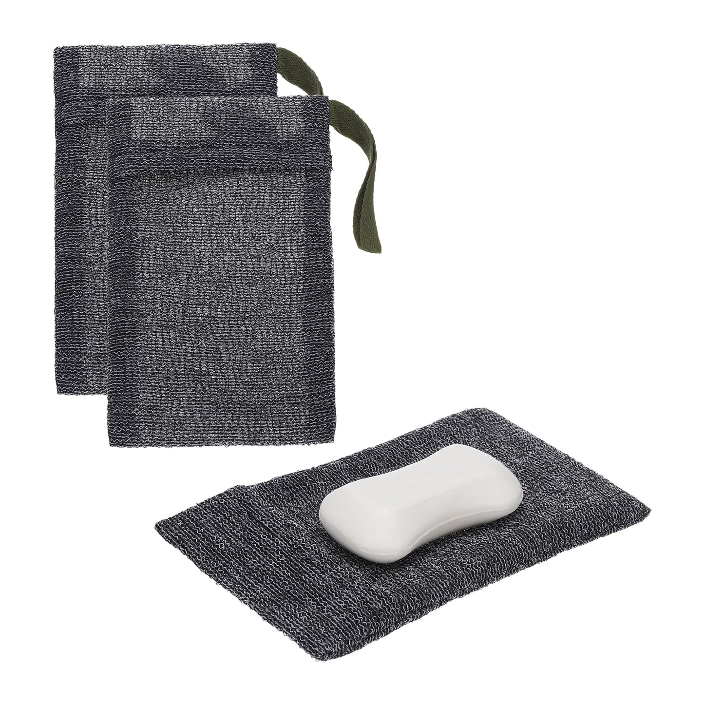 uxcell Loofah Soap Pouch, 2 Pcs Bar Soap Saver Bag with Dark Green Handle Nylon Body Scrubber Pouch Exfoliating Net for Body Shower Foaming Travel Beauty and Personal Care uxcell