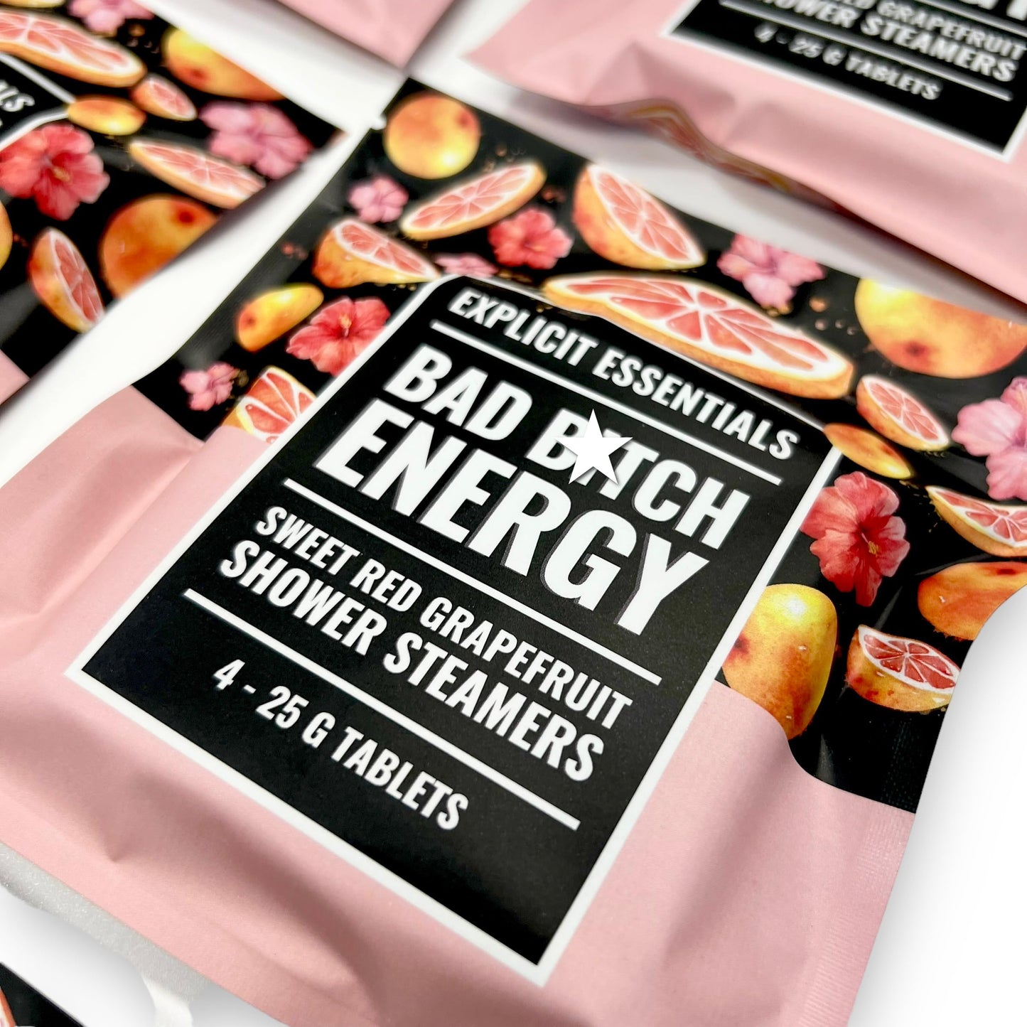 Explicit Essentials Bad B Energy Shower Steamers - Sweet Red Grapefruit Aromatherapy Shower Steamer Tablets (4 Pack) - Energizing Spa Shower Gift Beauty and Personal Care Explicit Essentials