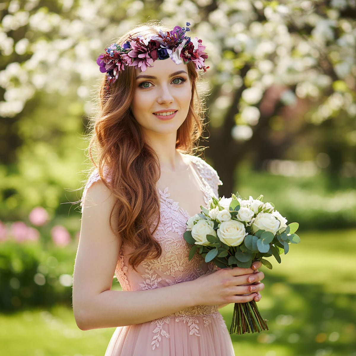 LLinfflr Women Floral Crown Boho Flower Headband Halo Headpiece Purple