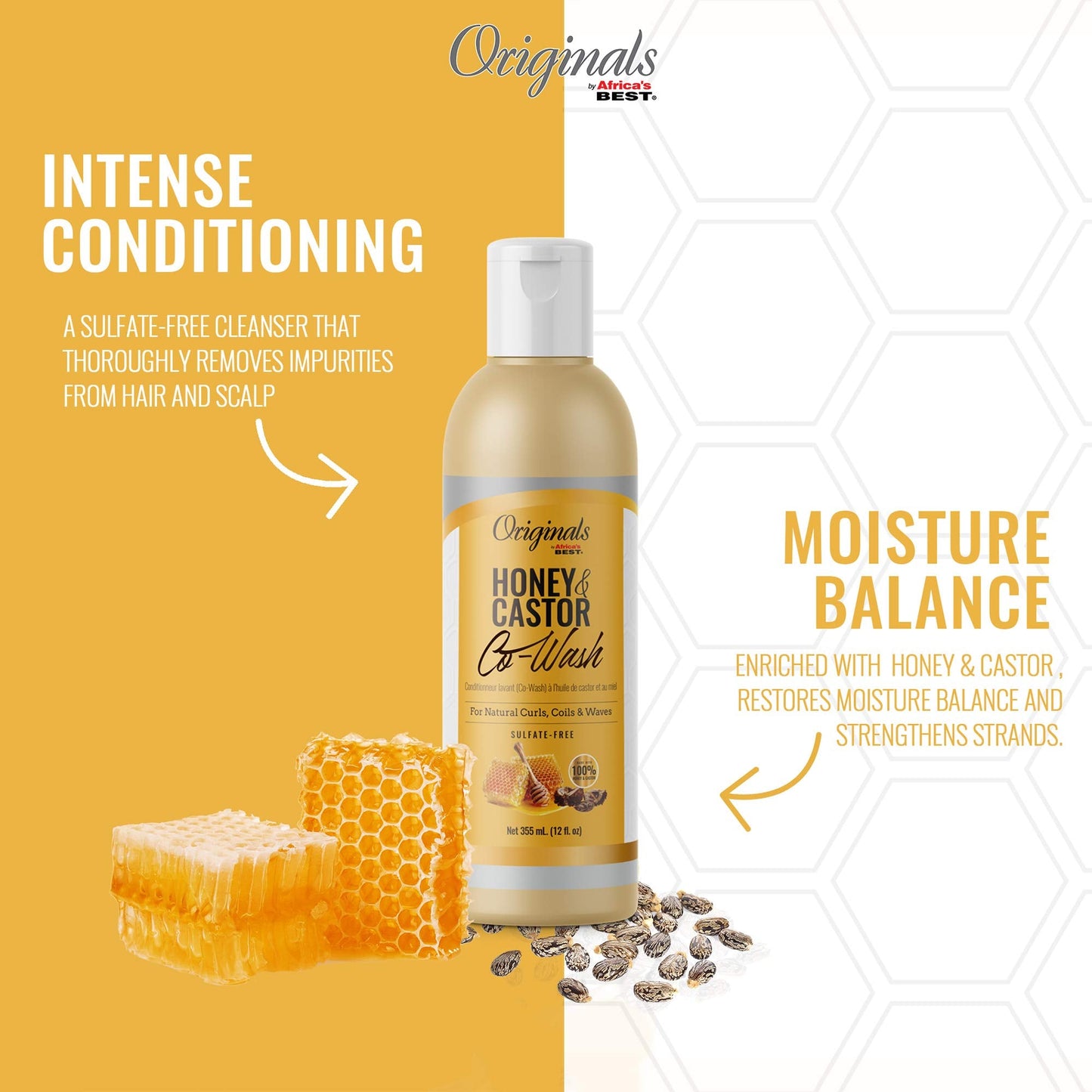Africa's Best Originals by and Castor Hair Co-Wash for Natural Curls, Coils and Waves, Sulfate-Free, Honey 12 Fl Oz Beauty & Personal Care Africa's Best