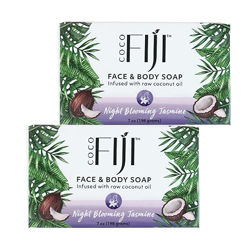 "Coco Fiji Soap Bar for Face and Body Infused With Organic Coconut Oil, Night Blooming Jasmine Essential Oil, Natural Soap for Moisturizing & Pore Beauty & Personal Care Organic Fiji
