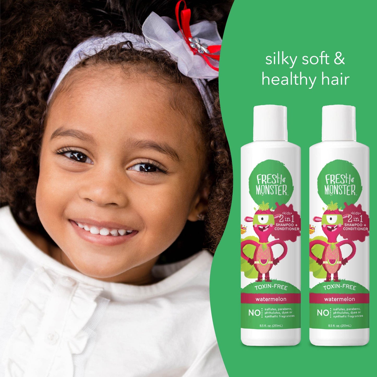 Fresh Monster 2-in-1 Kids Shampoo & Conditioner, Toxin-Free, Hypoallergenic, Tear-free Shampoo & Conditioner for Kids, Watermelon (2 Pack, 8.5oz/each) Beauty & Personal Care Fresh Monster