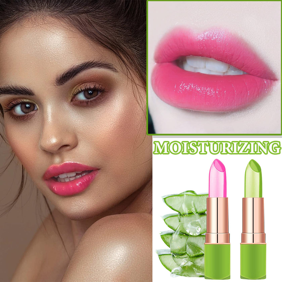 2 PCS Jelly Crystal Aloe Vera Lipstick,Magic Temperature PH Color Changing Lipstick Tinted Lip Balm Long Lasting Waterproof Nourishing Lip Gloss Lip Beauty & Personal Care WENJLYJ