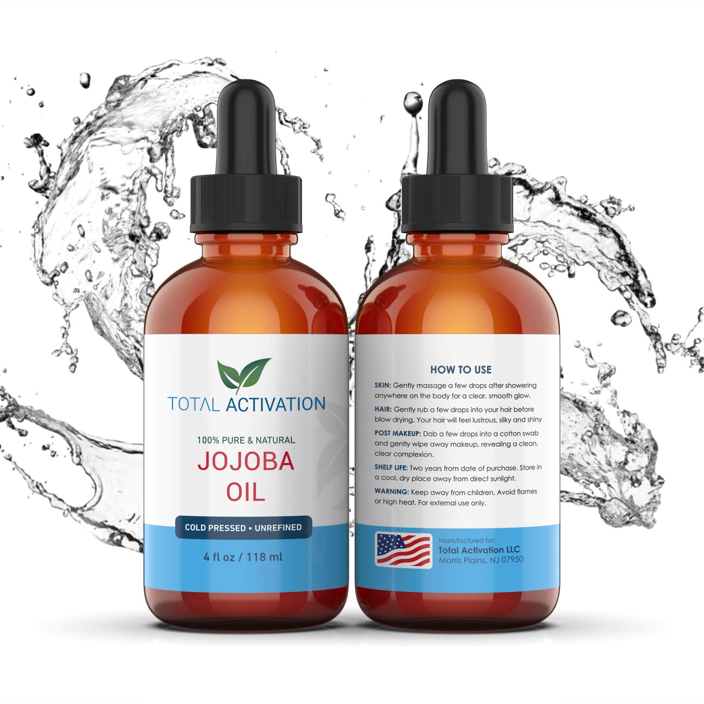 Total Activation Organic Jojoba Oil for Skin, Hair & Nails, 100% Pure Natural Unrefined Cold Pressed, Natural Face Moisturizer, Hair Moisturizer Beauty & Personal Care Total Activation