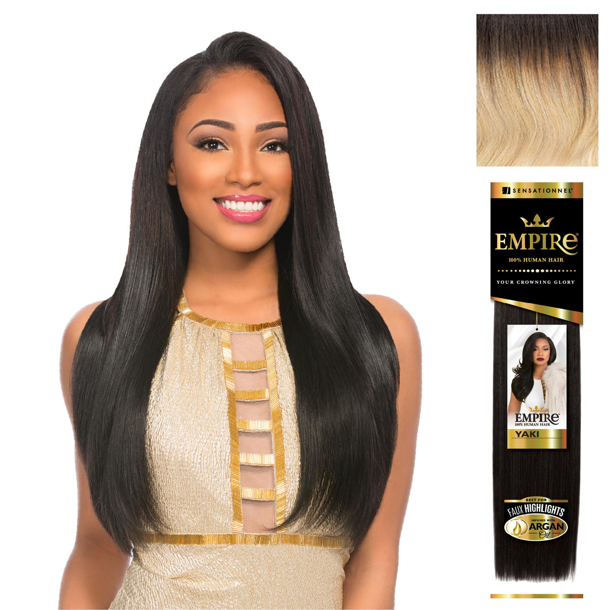 Sensationnel Empire Yaki Human Hair,1 Pack 12 inch, T1B/613