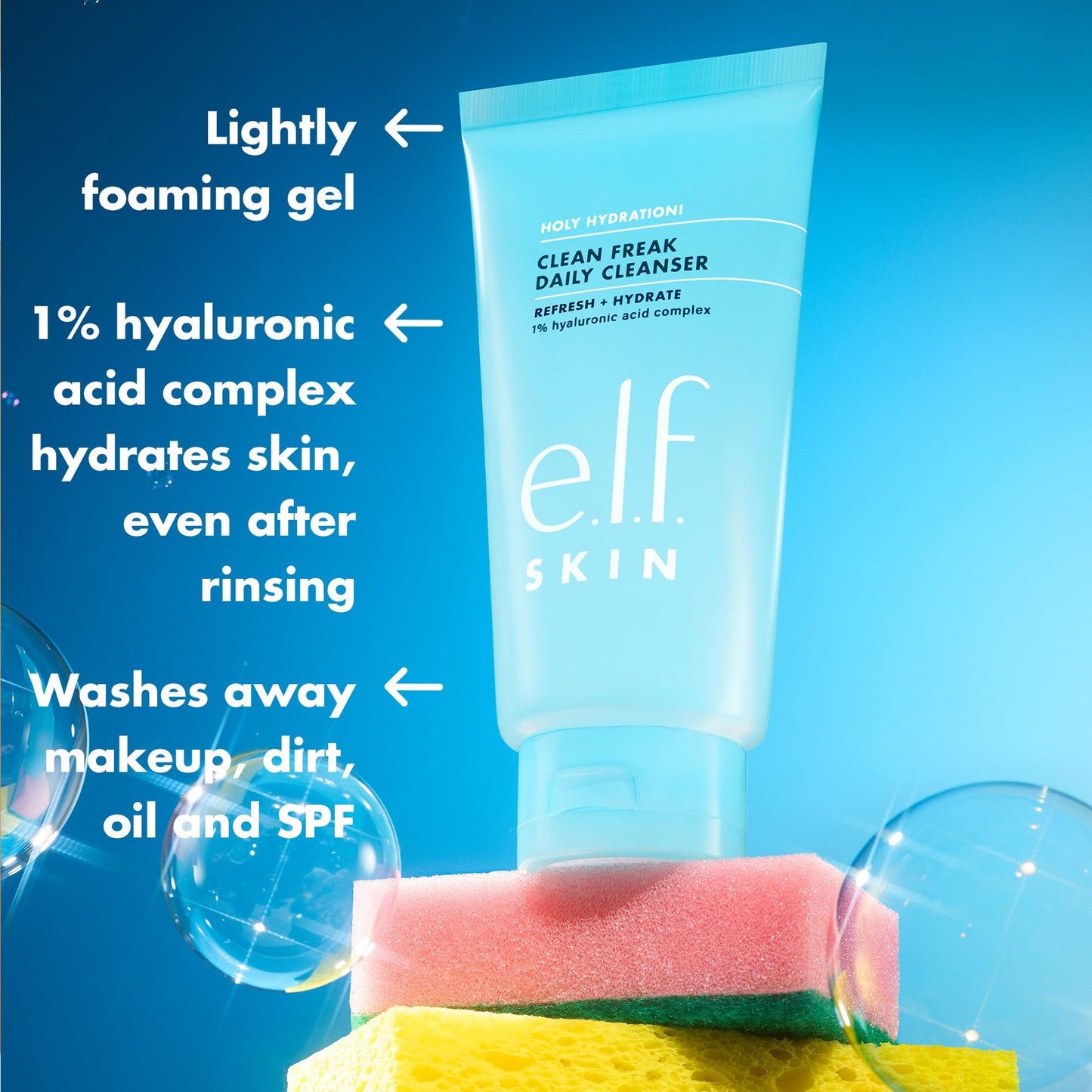 e.l.f. SKIN Holy Hydration! Clean Freak Daily Cleanser Mini, Gentle Hydrating Face Cleanser, Made With Hyaluronic Acid, Vegan & Cruelty-Free, 1 fl oz Beauty and Personal Care e.l.f.
