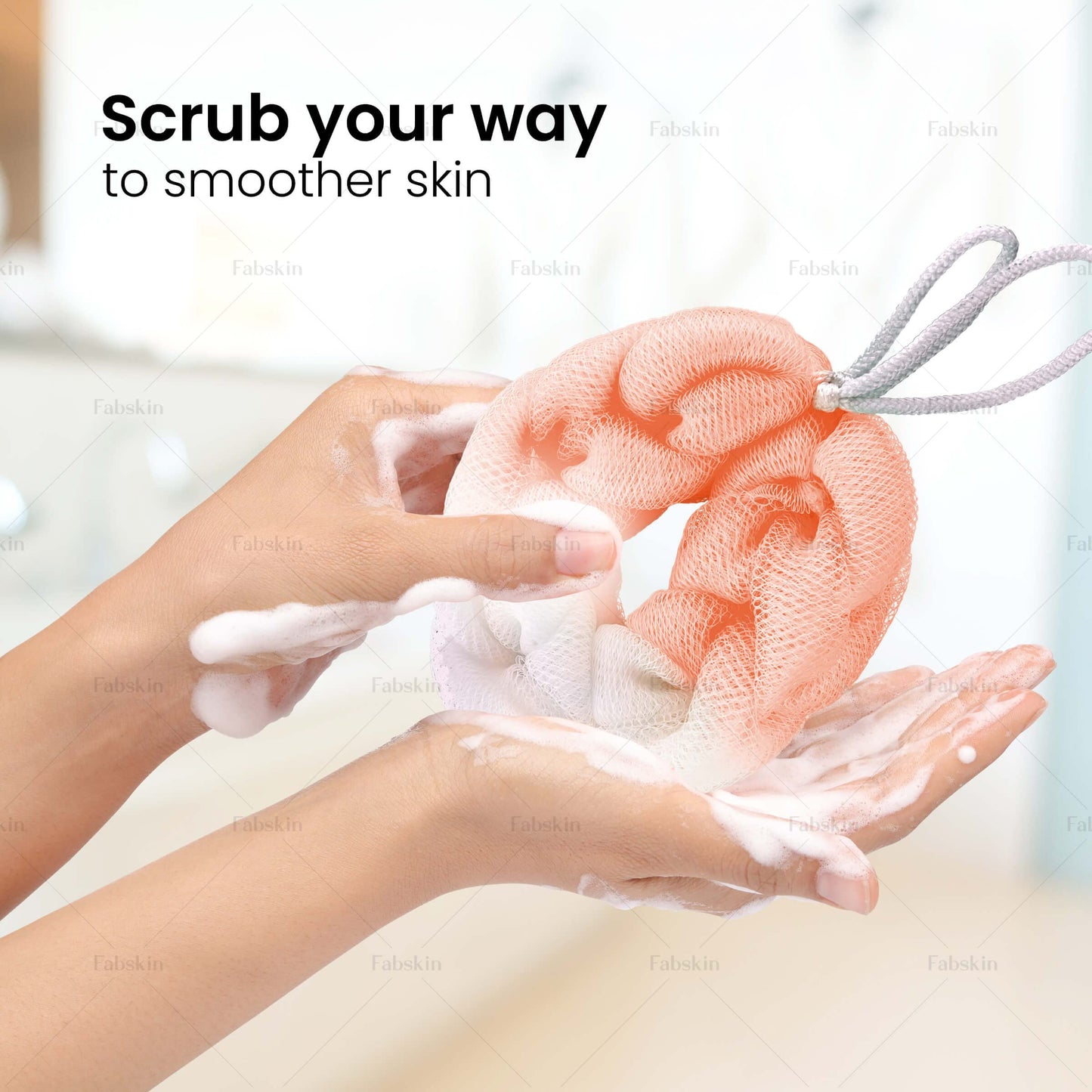 Fabskin Luxury Back Scrubber Loofah Belt for Bathing For Men and Women - Strechable 9 Knots Bath Sponge (PEACH) Beauty and Personal Care FABSKIN