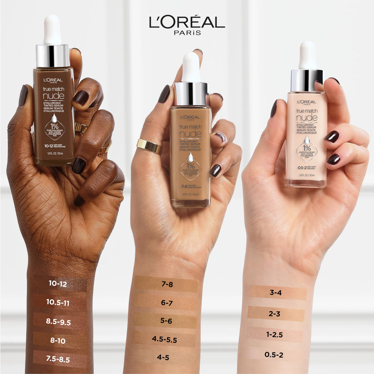L'Oreal Paris True Match Nude Hyaluronic Tinted Serum Foundation with 1% Hyaluronic acid, Deep 8-10, 1 fl. oz.