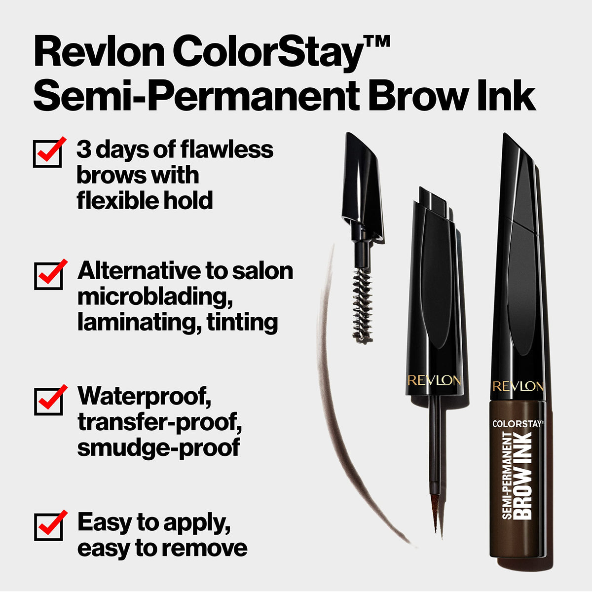 Revlon ColorStay 5-in-1 Semi-Permanent Brow Ink with Spoolie Brush, Waterproof, Transfer-Proof, Eyebrow Makeup, Easy to Remove, 350 Blonde Ink, 0.09 Beauty & Personal Care REVLON