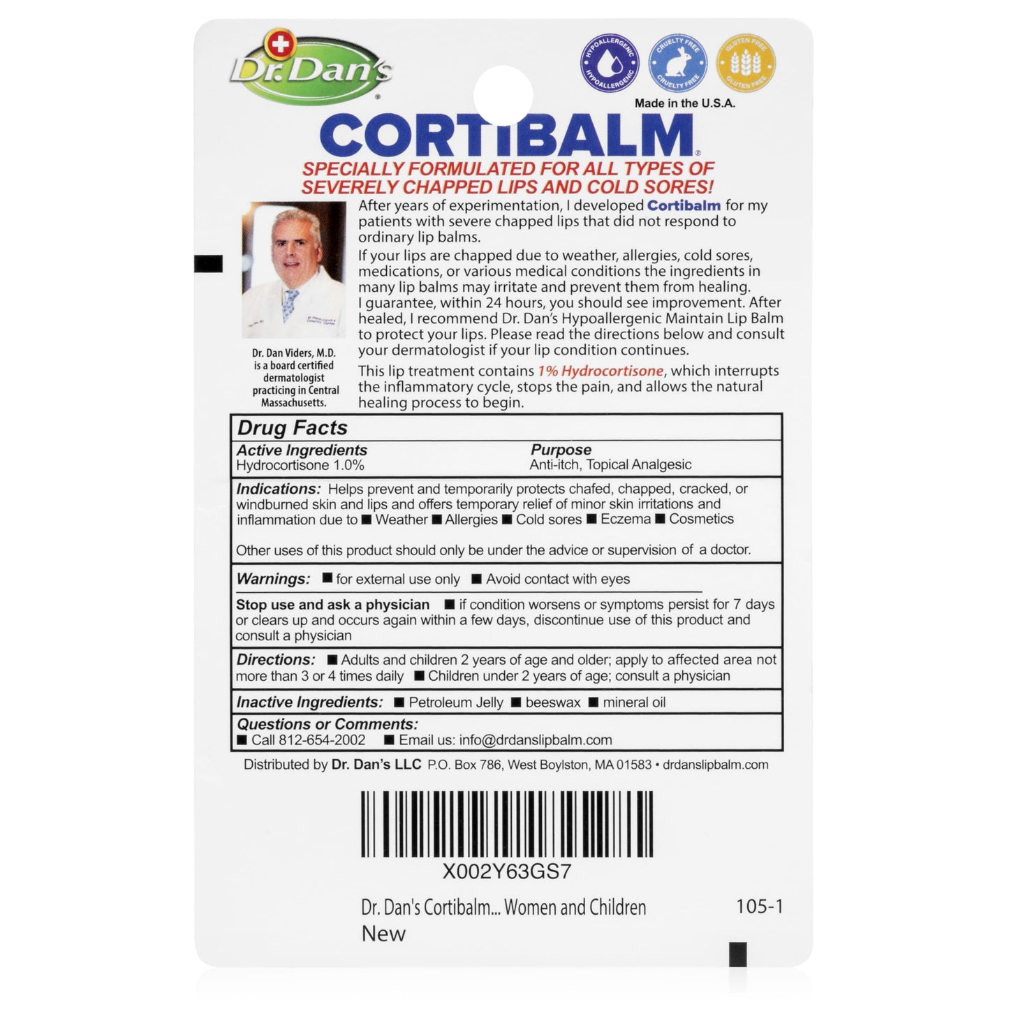 Dr. Dan's Cortibalm- 12 Pack - for Dry Cracked Lips - Healing Lip Balm for Severely Chapped Lips - Designed for Men, Women and Children Beauty and Personal Care Dr. Dan's