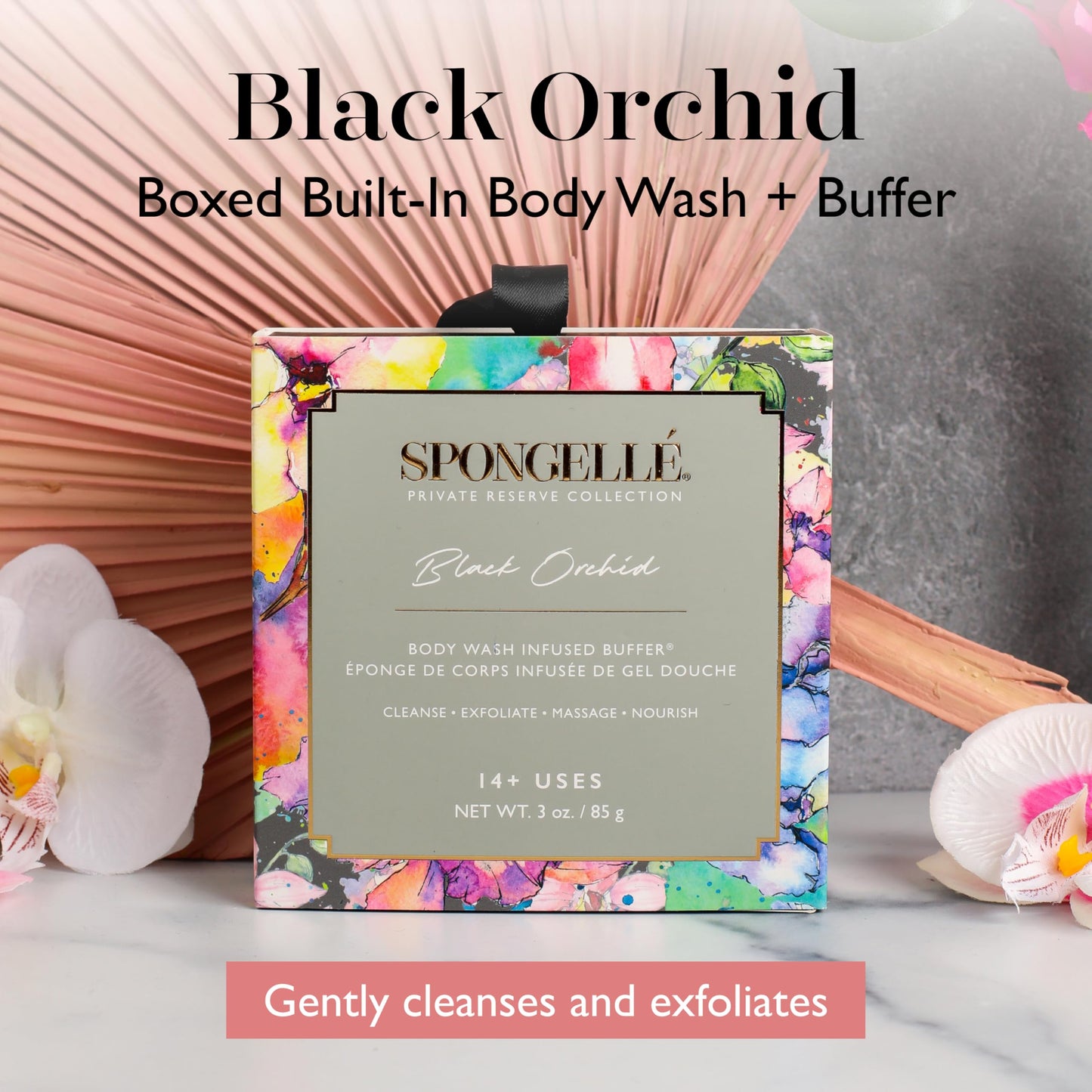Spongellé Black Orchid Wild Flower Bath Sponge with Box for Mothers Day Gift | Built-in Body Wash & Body Scrubber, Shower Loofah Sponge for Women | Beauty & Personal Care SPONGELLÉ