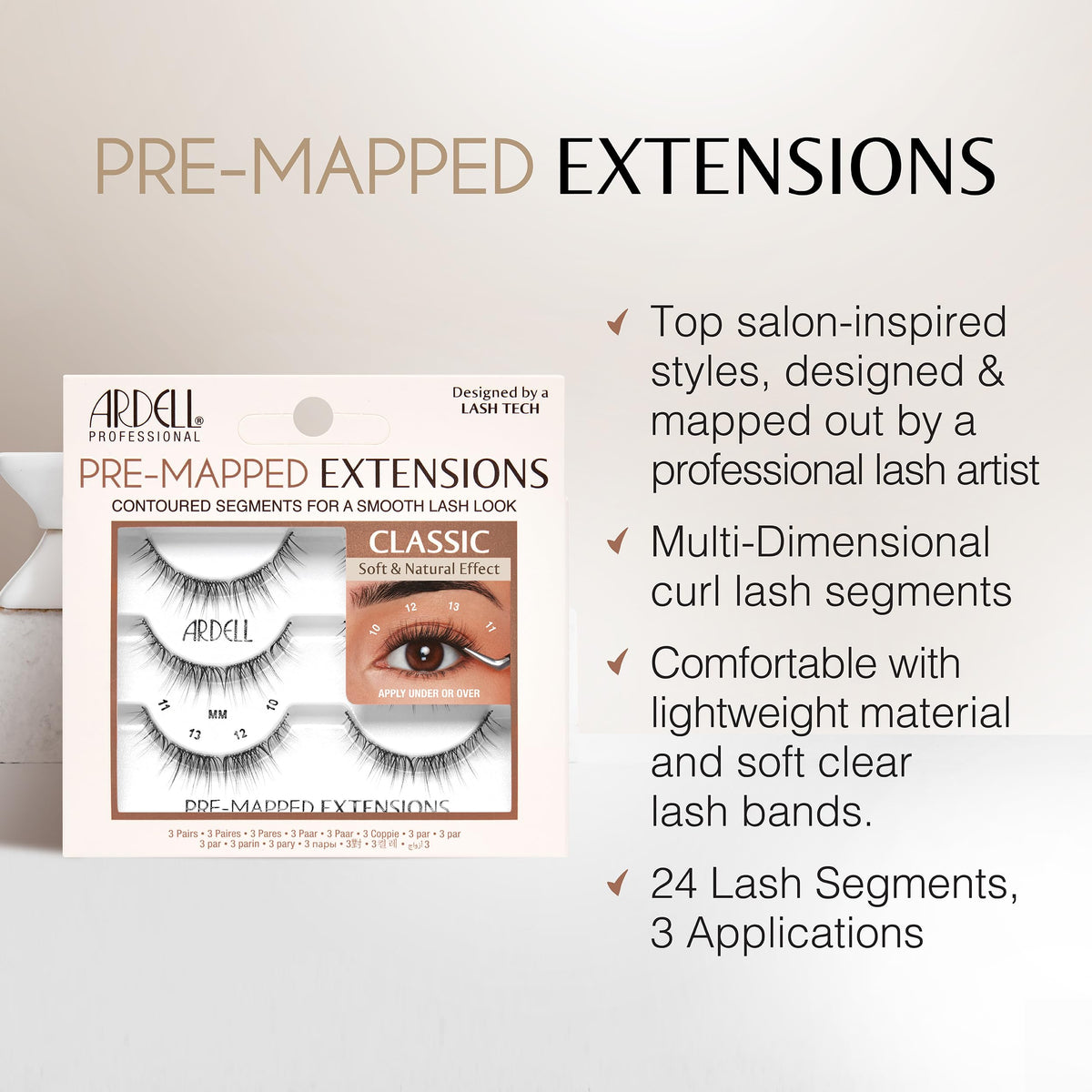 Ardell Pre-Mapped Eyelash Extensions - False Lashes Classic, Reusable Segmented Lash Strips, Natural-Looking Lash Extensions