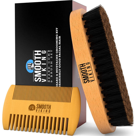 Beard Brush and Comb - Natural Boar Bristle Beard Brush & Beard Comb for Men - Facial Hair Care Gift Set for Men - Mustache Styling, Grooming Beauty & Personal Care SMOOTH VIKING BEARD CARE