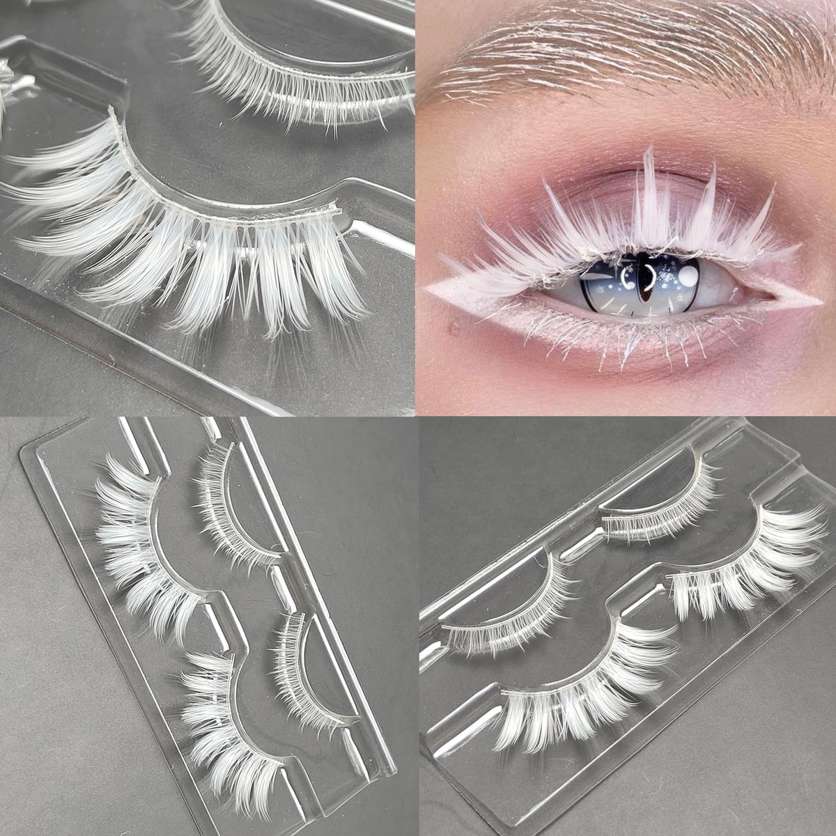 Luwigs White False Eyelashes Cosplay Halloween White Lashes Extension Tools Reusable Natural Looking Anime Makeup Masquerade Party Beauty & Personal Care Luwigs
