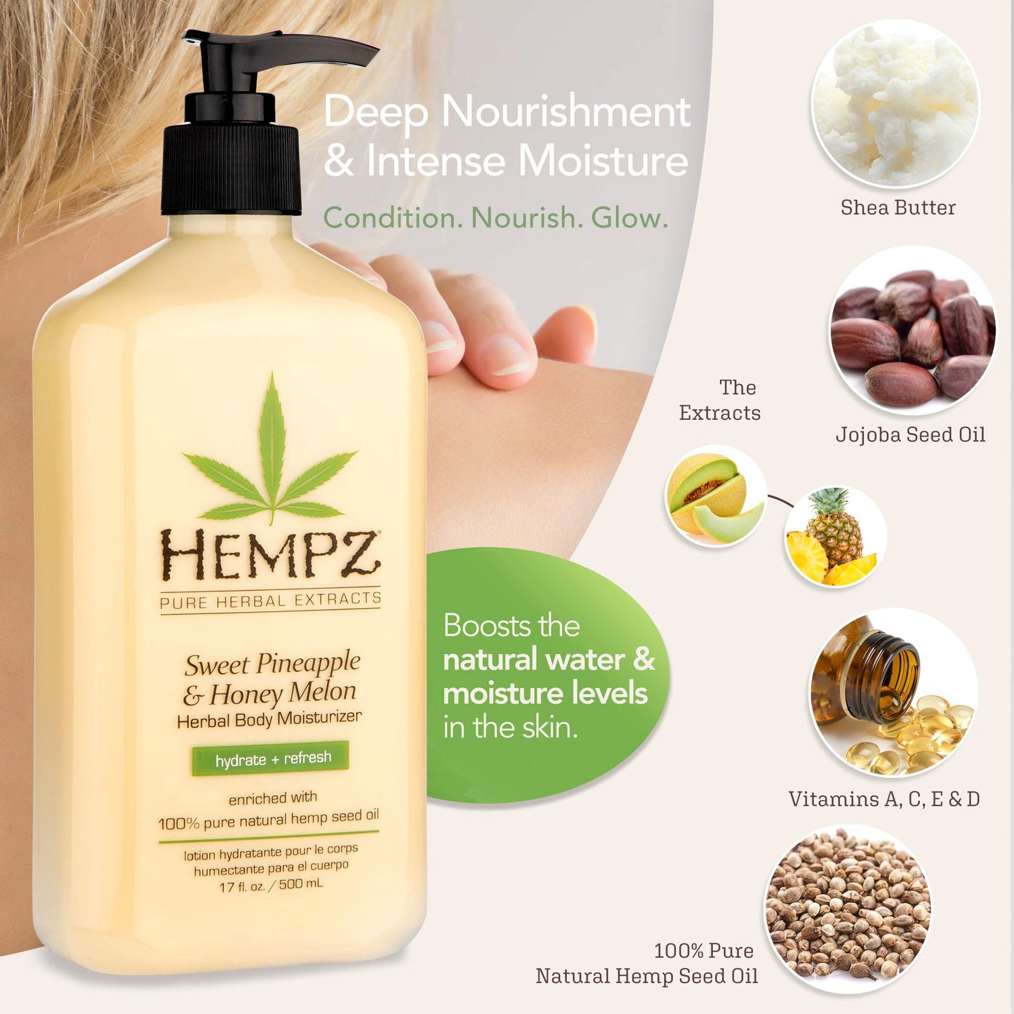Hempz Sweet Pineapple & Honey Melon Moisturizing Skin Lotion, Body Moisturizer with Jojoba, Natural Extracts, Vitamin A and E, 17 oz, 2 Pack Bundle Beauty & Personal Care Hempz