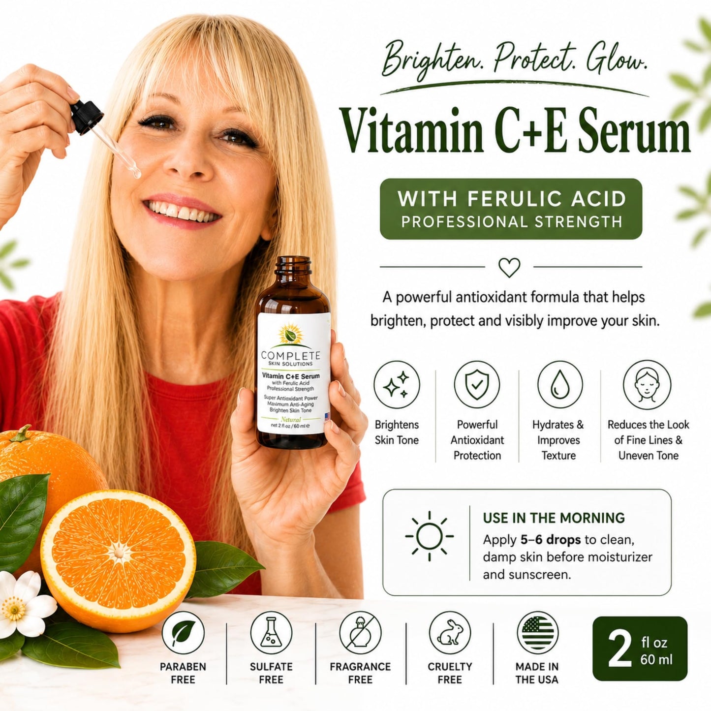 Complete Skin Solutions Natural Vitamin C E Serum With Ferulic Acid 2 oz Beauty & Personal Care COMPLETE SKIN SOLUTIONS