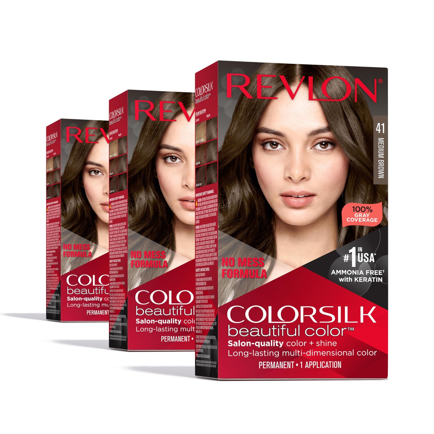 Revlon Colorsilk Beautiful Color Permanent Hair Color, (OLD VERSION) 41 Medium Brown (Pack of 3) Beauty & Personal Care REVLON