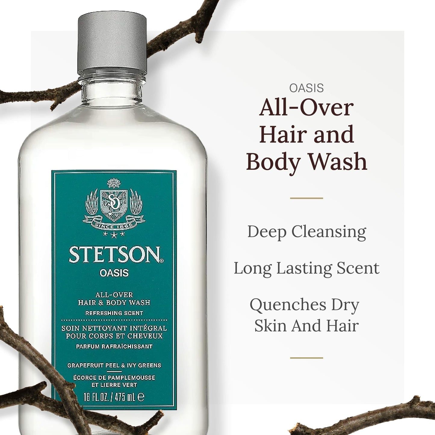 SCENT BEAUTY STETSON Personal Care All Over Hair & Body Wash Moisturizing Body Wash & Shampoo - 16 oz - 3 Pack - Oasis Beauty & Personal Care SCENT BEAUTY