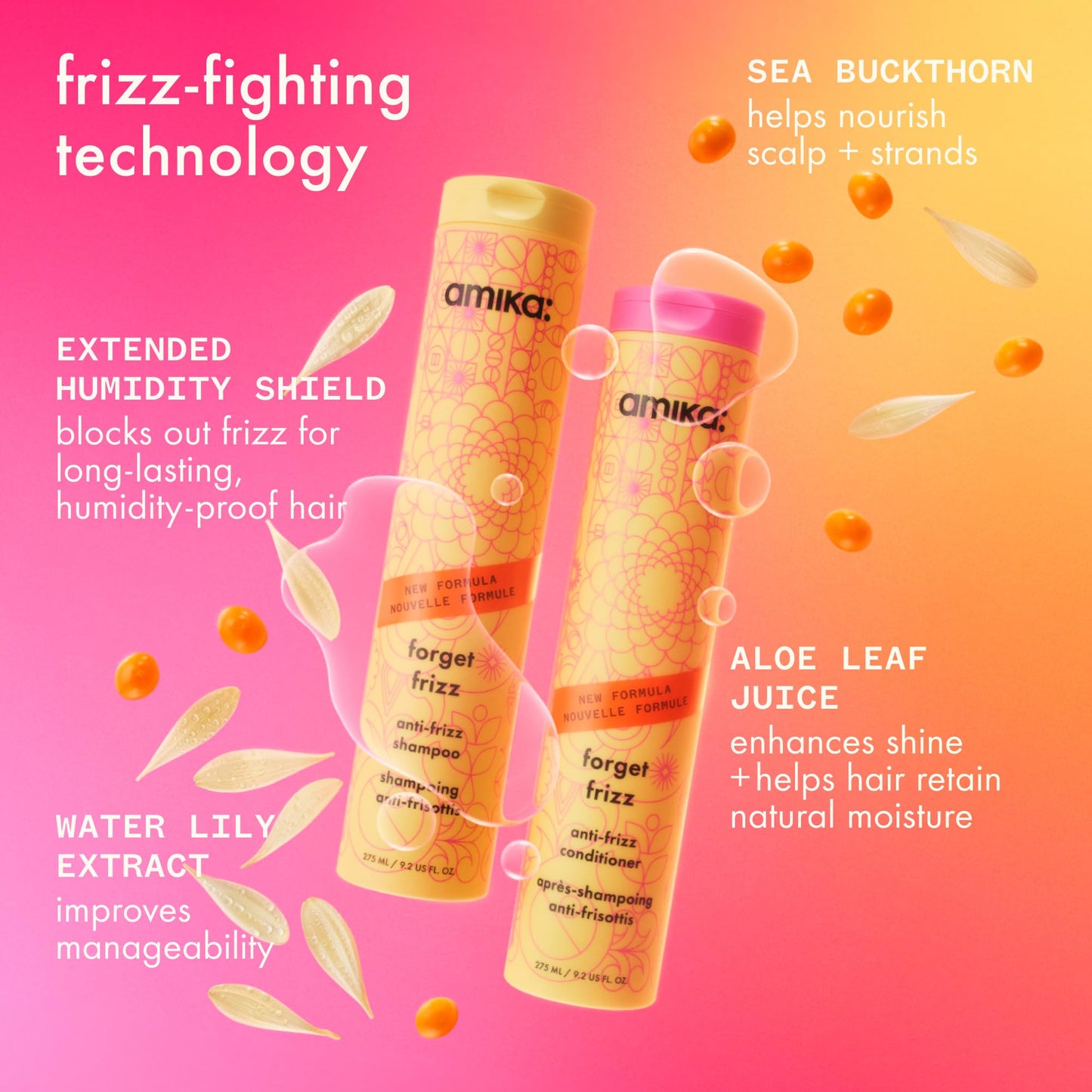 amika forget frizz anti-frizz shampoo, 275ml | smoothing, humidity protection, up to 72 hour frizz control + lightweight hydration, for medium Beauty & Personal Care Amika