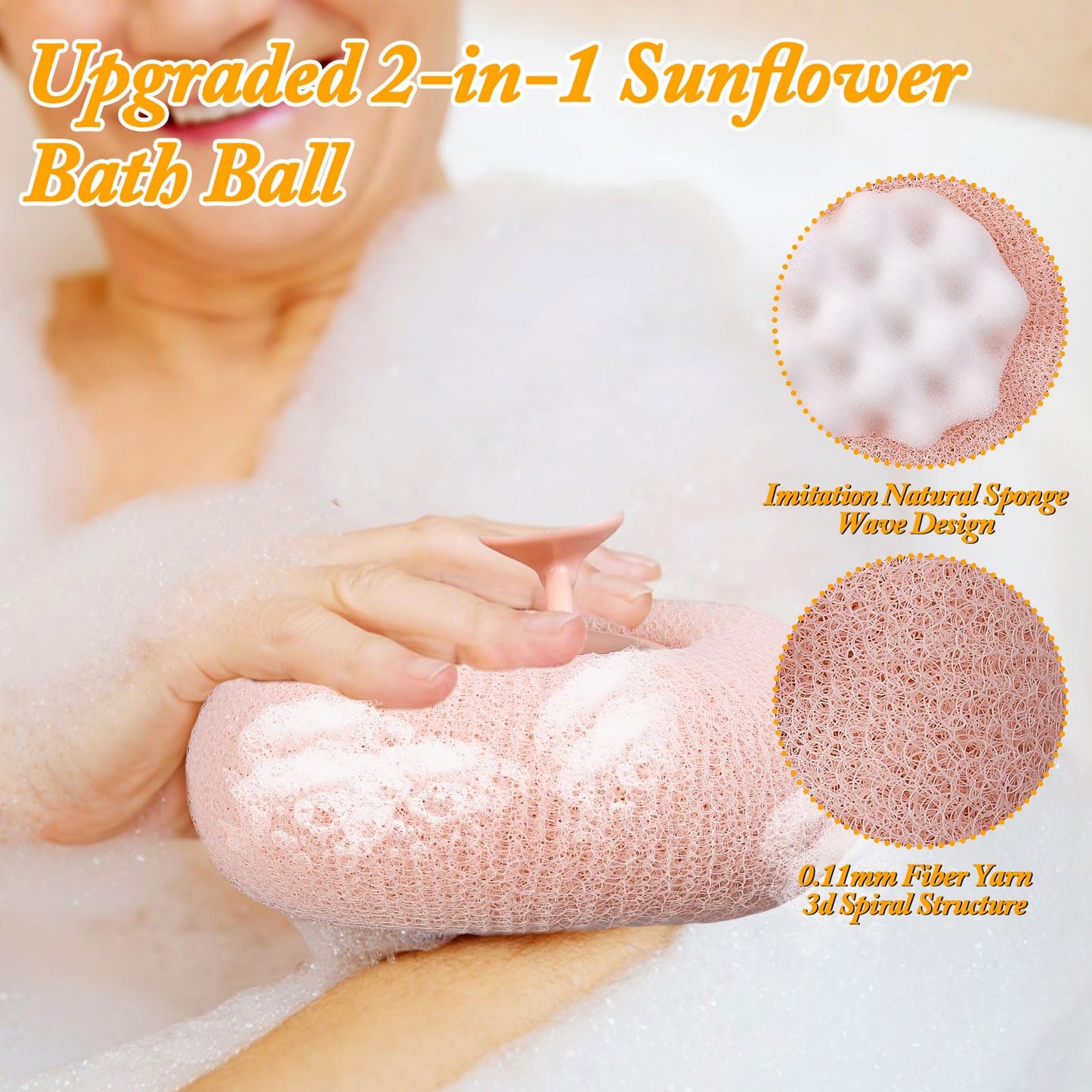 FWUNYVN 4Pcs New Upgrade 2-in-1 Sunflower Bath Ball, Ultra Soft Bath Sponge Cleaning Brush, Suction Cup Bath Ball with Finger Rings,Exfoliating Shower Beauty and Personal Care FWUNYVN