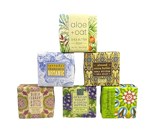 Floral Soap Sampler-Set of 6- Enriched with Shea Butter, Essential Oils, Natural Extracts (African Violet, Black Currant, Almond Butter, Lavender Beauty & Personal Care Greenwich Bay
