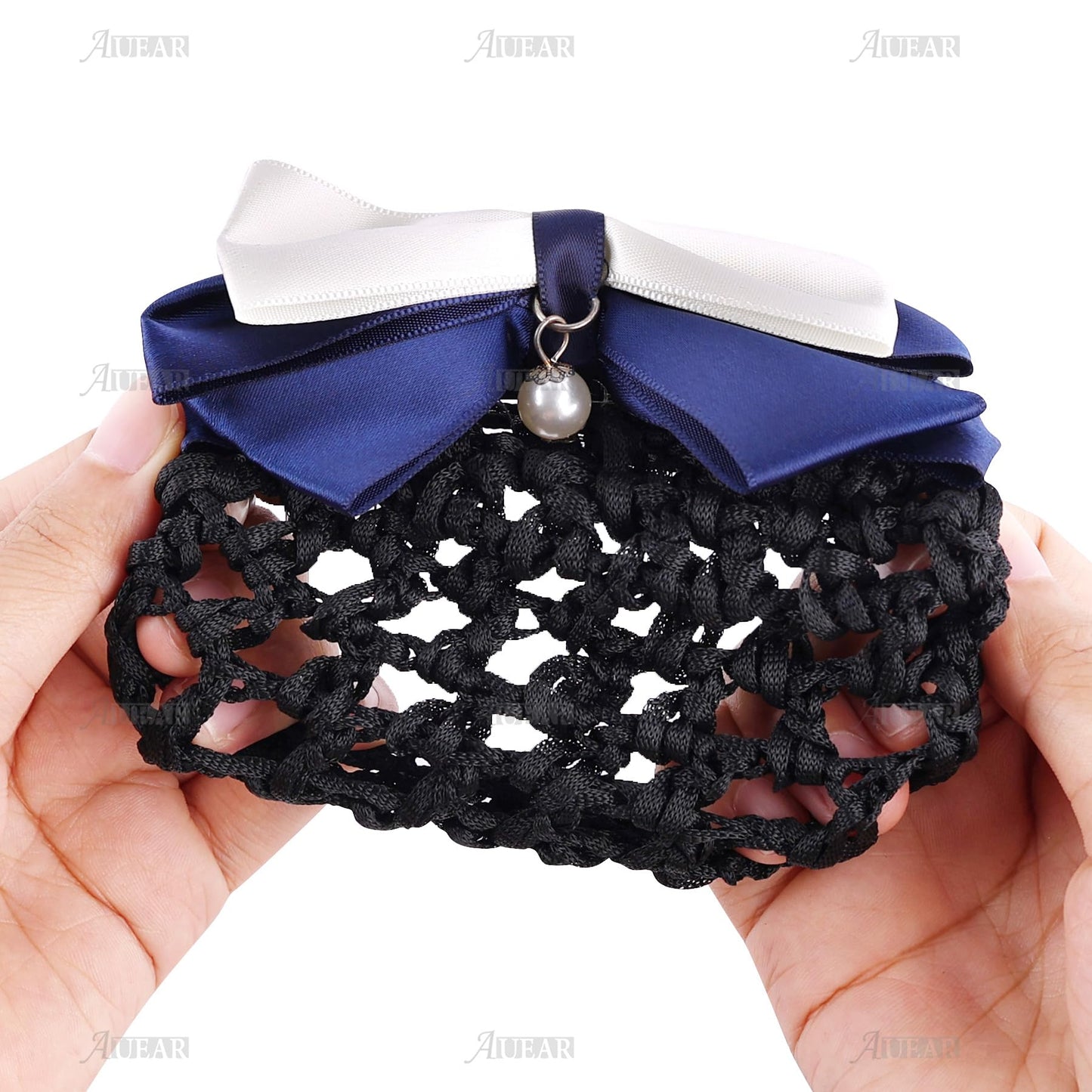AUEAR, 4 Pcs Satin Hair Bow with Snood Net Barrette Bowknot Clip Bun Cover Hairnets for Women Beauty & Personal Care AUEAR