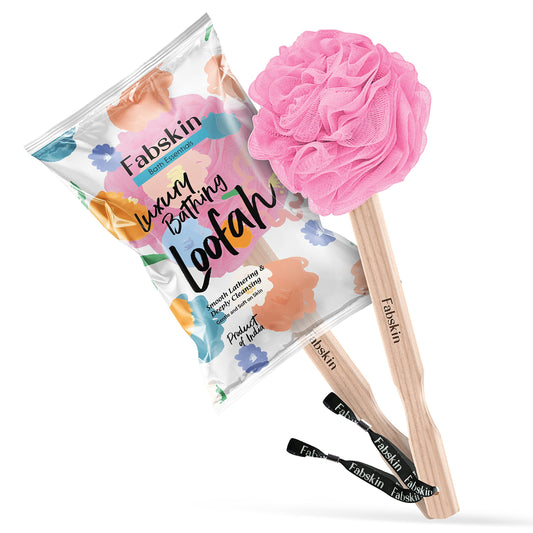 FABSKIN Luxury Back Bathing Loofah With Wooden Handle for Men and Women - Pack of 1 - Loofah For Back Bathing with handle - Back Bathing Loofah Brush Beauty and Personal Care FABSKIN
