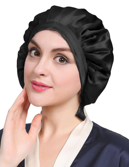 LILYSILK 100% Mulberry Silk Bonnet, 19 Momme Silk Night Sleep Cap Adjustable Hair Wrap for Sleeping, Black Beauty and Personal Care LilySilk
