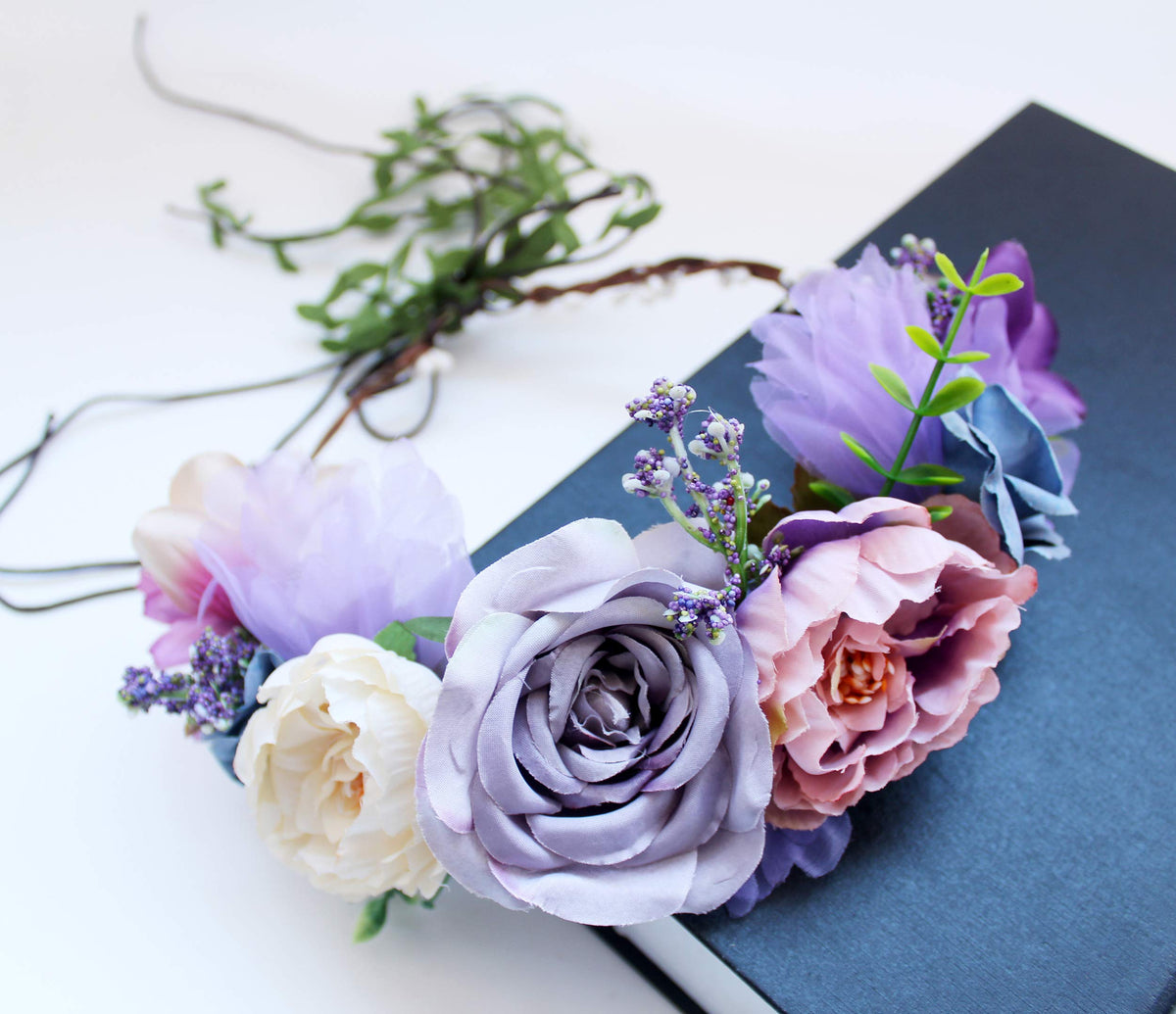 LLinfflr Boho Flower Crown Garland Headband Floral Halo Headpiece Lavander