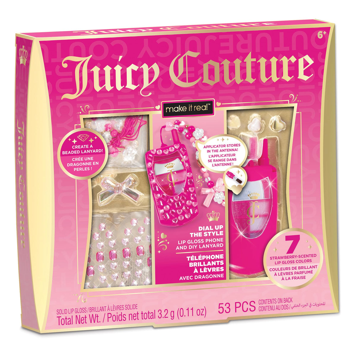 Make It Real Juicy Couture Lip Gloss Dial Up The Style Phone & DIY Lanyard - 7 Strawberry-Scented Lip Gloss Colors, Create Beaded Lanyard & Decorate
