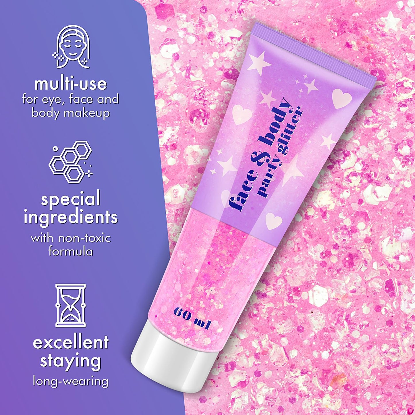 Body Glitter Gel, 2 Jars Face Glitter Gel Sequins Shimmer for Hair, Lip, Eyeshadow, Nails, Chunky and Powder Mixed Glitter Gel, Holographic Cosmetic Beauty & Personal Care Linwulte