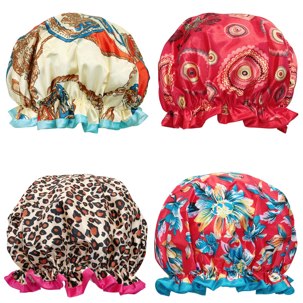 Wrapables® Stylish Double Layer Waterproof Shower Caps (Set of 4), Retro Floral Beauty and Personal Care Wrapables
