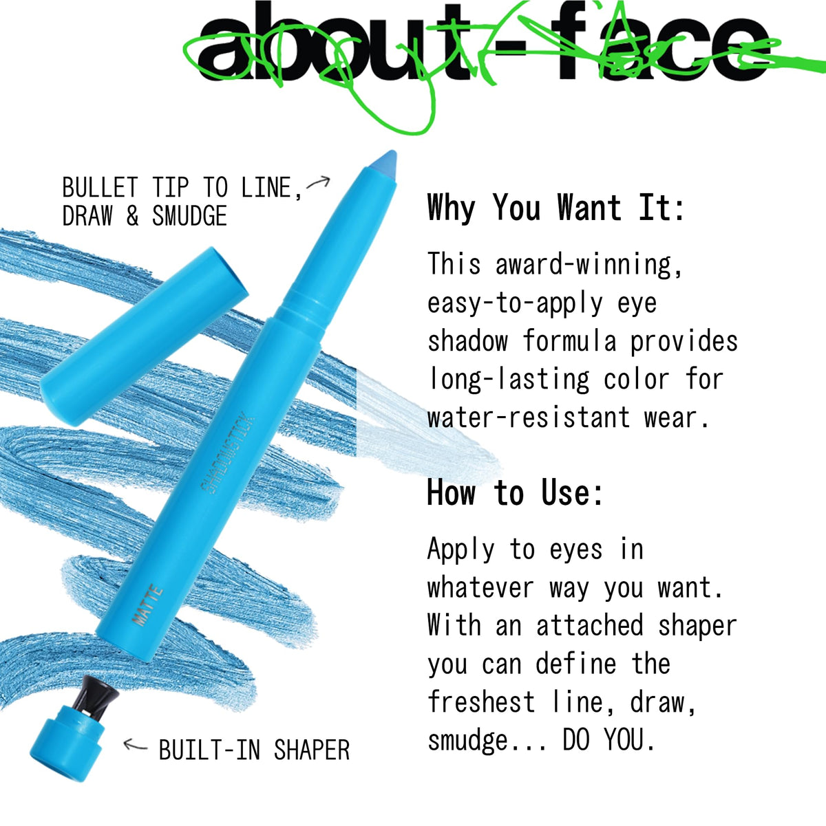 aboutface Shadowstick Cream Eyeshadow | Matte Blue | 0.049oz