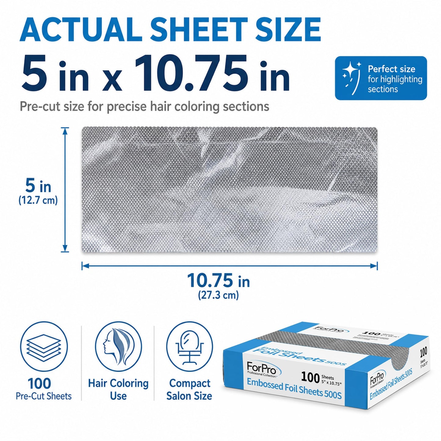 ForPro Professional Embossed Pop-Up Hair Foil Sheets for Salon Hair Color & Highlights, Pre-Cut Aluminum Foils, Non-Slip Embossed Texture, 5" W x Beauty & Personal Care ForPro Professional Collection