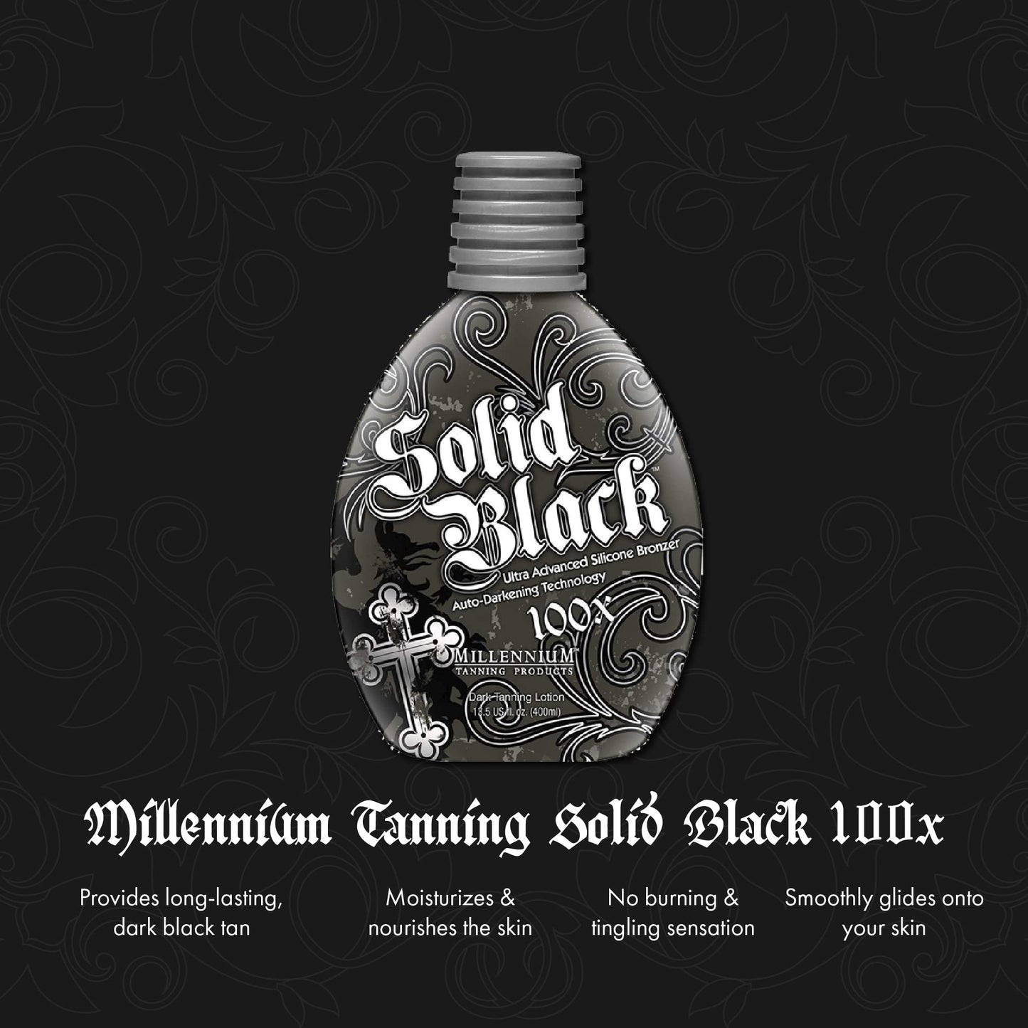 2 PACK Millennium Tanning SOLID BLACK 100X Dark Tanning Lotion Indoor Outdoor Tan Enhancing Silicone Bronzer Tanning Bed Lotion 13.5 Fl oz (400 ml) Beauty & Personal Care Millennium Tanning