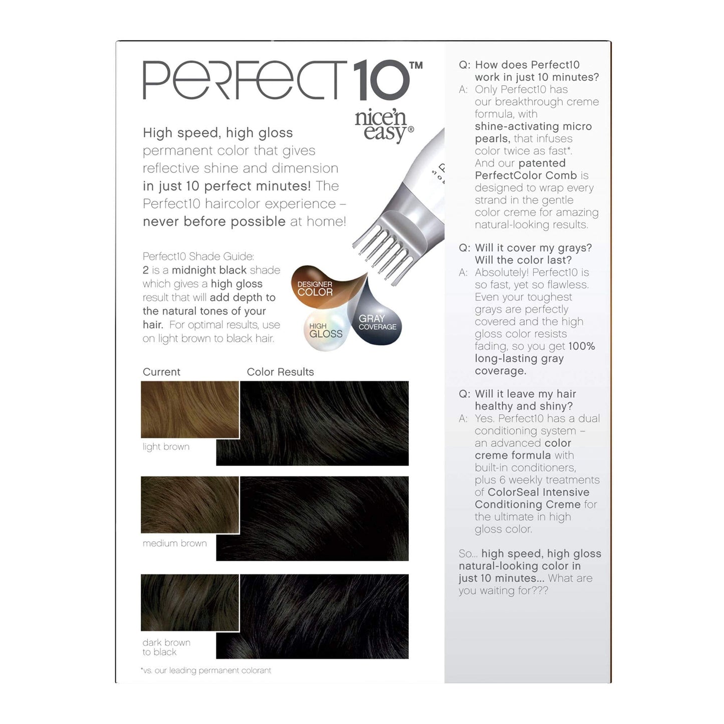 Clairol Nice'n Easy Perfect 10 Permanent Hair Dye, 2 Black Hair Color, Pack of 1 Beauty & Personal Care Clairol