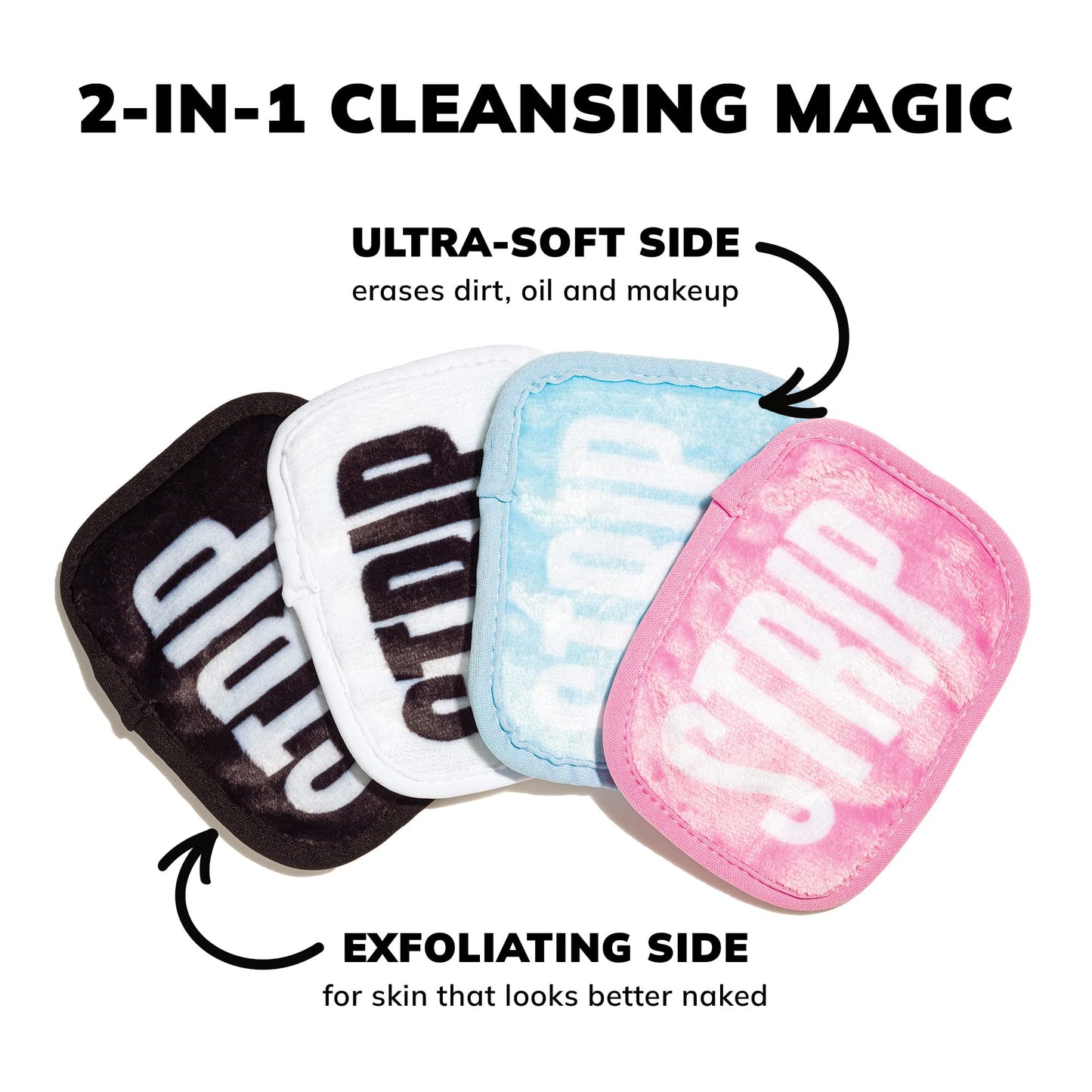 STRIP MAKEUP - Reusable Cleansing Wipes Black/White - - 2-sided, sustainable, washable microfiber cloths - Pack of 7 Beauty & Personal Care STRIP MAKEUP
