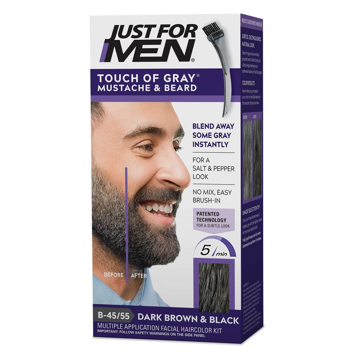JUST FOR MEN Touch of Gray Mustache & Beard, Dark Brown & Black (1 Pack)